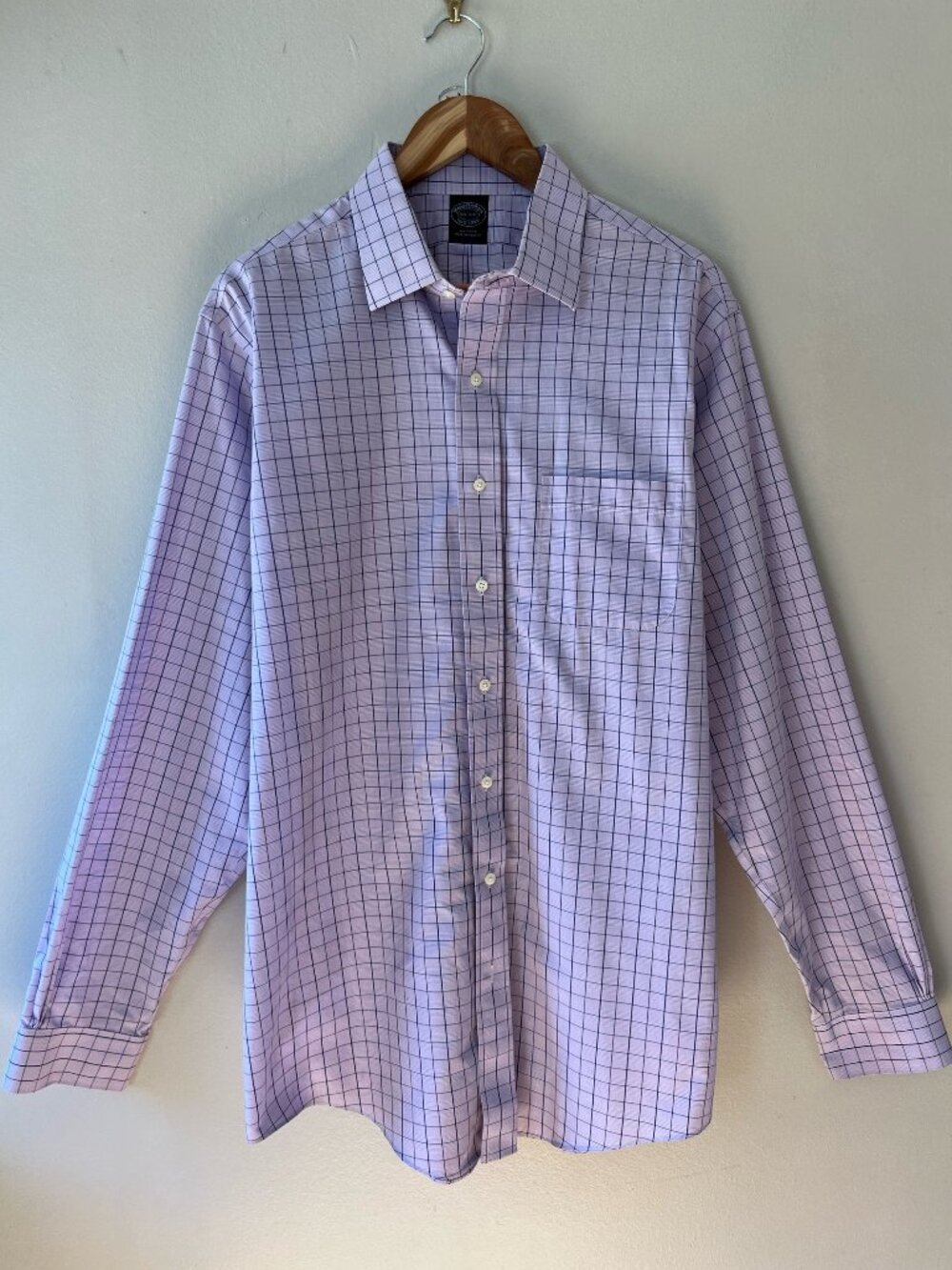 Brooks Brothers Sz 16.5" Purple Check Stretch Cotton Non Iron Button Down Shirt